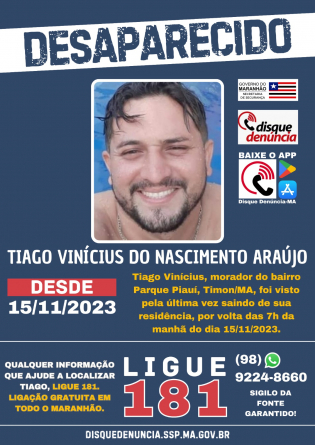 TIAGO VINÍCIUS DO NASCIMENTO ARAÚJO - DESAPARECIDO