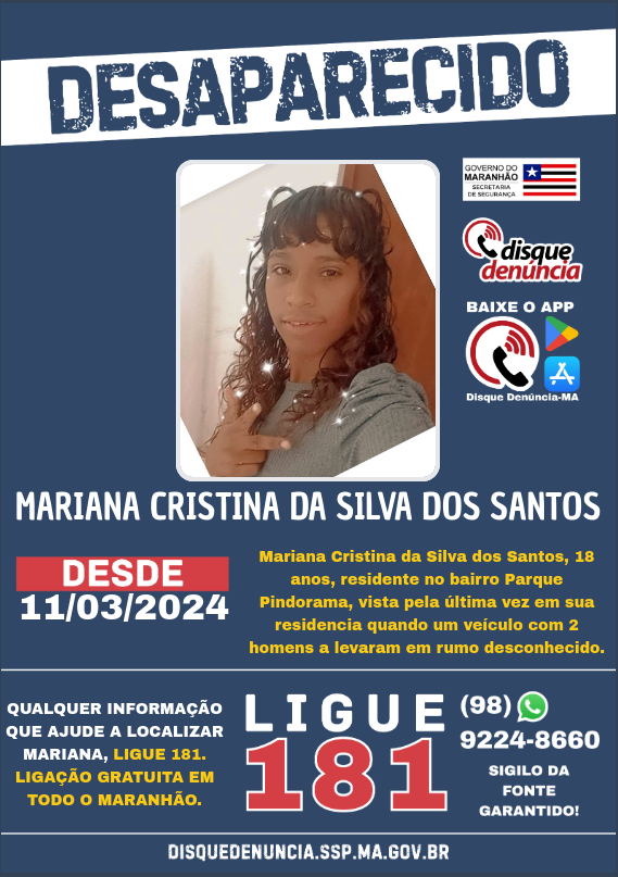 MARIANA CRISTINA DA SILVA DOS SANTOS - DESAPARECIDA