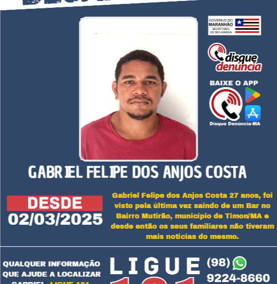 GABRIEL FELIPE DOS ANJOS COSTA – desaparecido