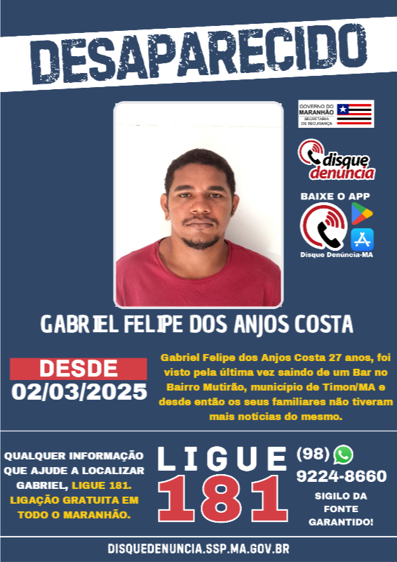 GABRIEL FELIPE DOS ANJOS COSTA - DESAPARECIDO