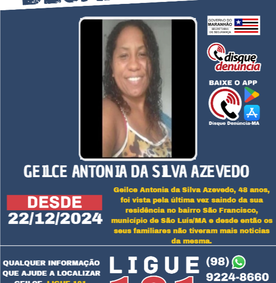 GEILCE ANTONIA DA SILVA AZEVEDO – desaparecido cartaz