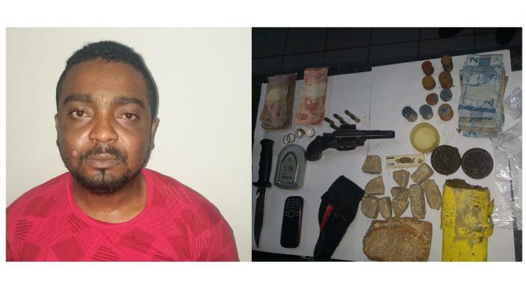 POLICIAIS MILITARES DE TUTÃIA E DO BATALHÃO DE CHOQUE PRENDEM SUSPEITO DE TRÃFICO DE DROGAS COM ARMA DE FOGO