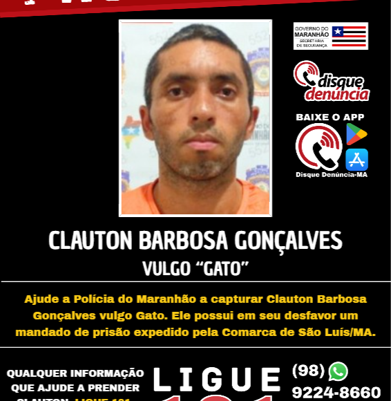 CLAUTON BARBOSA GONÇALVES – procurado