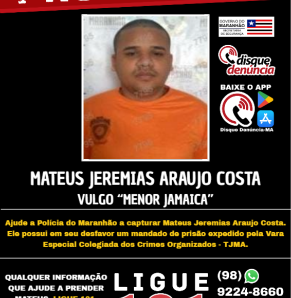 MATEUS JEREMIAS ARAUJO COSTA – procurado